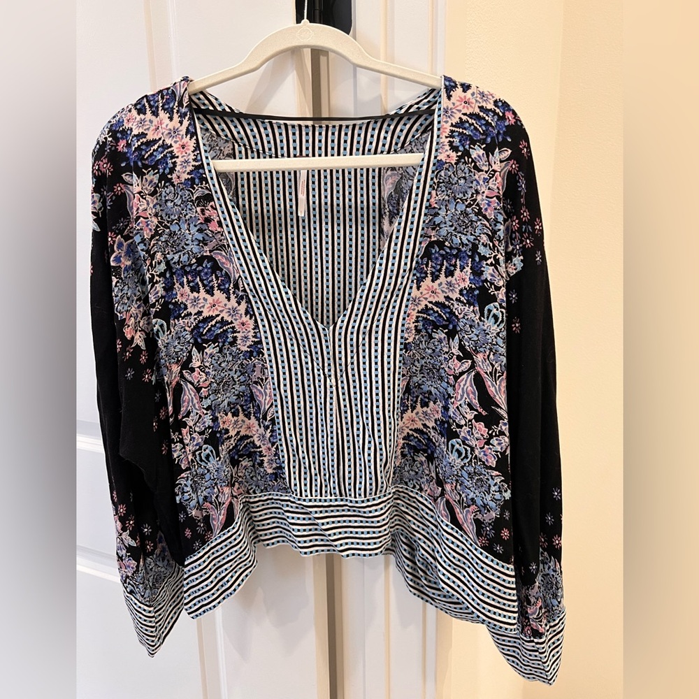 Free People Floral V-Neck Blouse